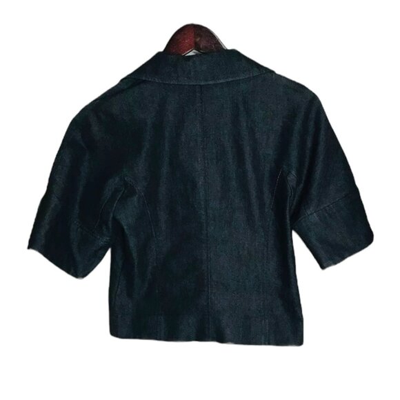 KENNETH COLE NEW YORK JEANS JACKET CROPPED DARK WASH 3/4 SLEEVE FRONT/ZIP - Picture 6 of 8